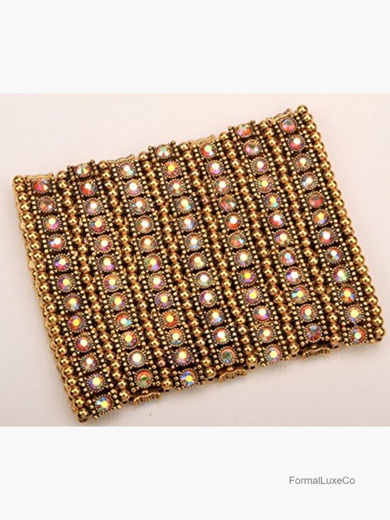 Multilayer Rhinestone Stretch Cuff Bracelets for Women Fit  Multilayer Wide Stretch Cuff Bracelet Elastic Band Lead & Nickle Free Various